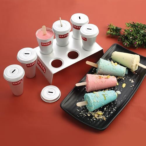 Hazel Aluminium Kulfi Mould |Kulfi Moulds Set Of 12 With 2 Stand & 24 Ice Cream Sticks Diy Kit |Reusable Ice Cream Maker Popsicle Mould