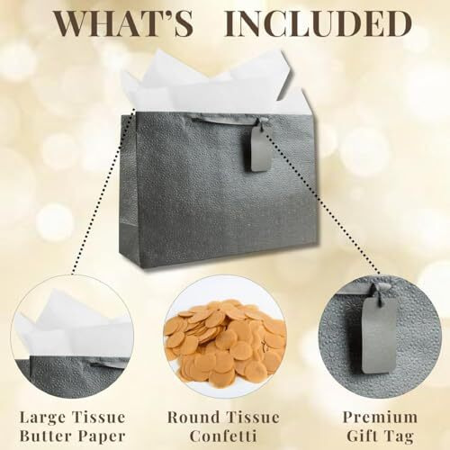 Kidsywinsy Pack Of 10 Silver Embossed Gift Bag (Large,16 * 5 * 11 Inches) With Tissue & Thank You Card-Paper Gift Bags | Return Gift Bags For Pooja, Baby Shower, Festive Gifting, Birthday, Wedding