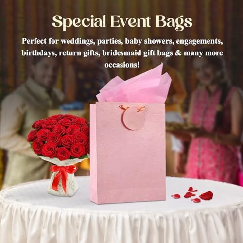 Kidsywinsy Pack Of 5 Pastel Pink Gift Bag (Medium,8.65 * 3 * 12 Inches) With Tissue & Thank You Card - Paper Gift Bags | Return Gift Bags For Pooja, Baby Shower, Festive Gifting, Birthday, Wedding