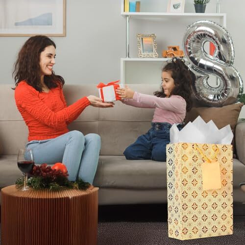Kidsywinsy Pack Of 5 Copper Foil Gift Bag (Small,7 * 3 * 10.5 Inches) With Tissue & Thank You Card-Paper Gift Bags | Return Gift Bags For Pooja, Baby Shower, Festive Gifting, Birthday, Wedding