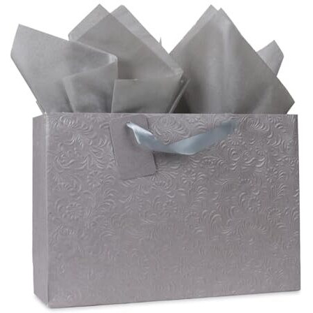 Kidsywinsy Pack Of 5 Pastel Grey Gift Bags (Large, 16 * 5 * 11 Inches) With Tissue & Thank You Card - Paper Gift Bags | Return Gift Bag For Pooja, Baby Shower, Festive Gifting, Birthday, Wedding