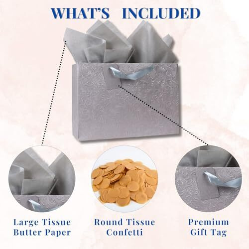 Kidsywinsy Pack Of 5 Pastel Grey Gift Bags (Large, 16 * 5 * 11 Inches) With Tissue & Thank You Card - Paper Gift Bags | Return Gift Bag For Pooja, Baby Shower, Festive Gifting, Birthday, Wedding
