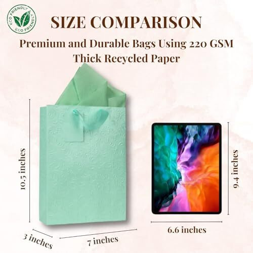 Kidsy Winsy Pack Of 5 Pastel Mint Gift Bag (Small,7 * 3 * 10.5 Inches) With Tissue & Thank You Card - Paper Gift Bags | Return Gift Bags For Pooja, Baby Shower, Festive Gifting, Birthday, Wedding