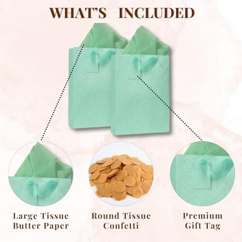 Kidsy Winsy Pack Of 5 Pastel Mint Gift Bags (Medium,8.65 * 3 * 12 Inches) With Tissue & Thank You Card - Paper Gift Bag | Return Gift Bags For Pooja, Baby Shower, Festive Gifting, Birthday, Wedding