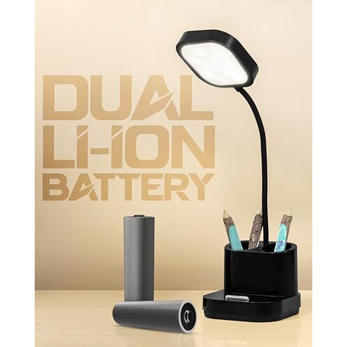 Weird Wolf Led Desk Lamp With Dual Lithium Battery | 3-Level Brightness | Touch Control, Goose Neck | Pen Holder | Black Plastic - Pack Of 1
