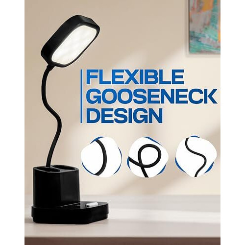 Weird Wolf Led Desk Lamp With Dual Lithium Battery | 3-Level Brightness | Touch Control, Goose Neck | Pen Holder | Black Plastic - Pack Of 1