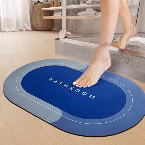 Sittella 3.5Mm Anti Skid Water Absorbent Water Soaking Bathroom Print Door Mat (40X60Cm) Light Blue Pack Of 2