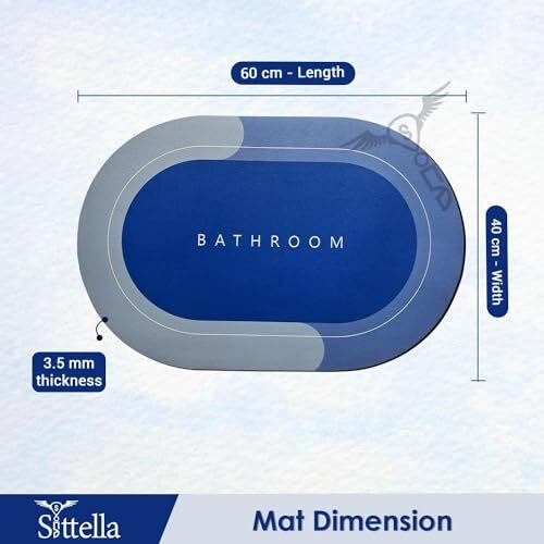 Sittella 3 Pieces Anti Skid Bathroom Print Oval Door Mat Water Absorbent Water Soaking Rubber Mats(40X60Cm)Light Blue
