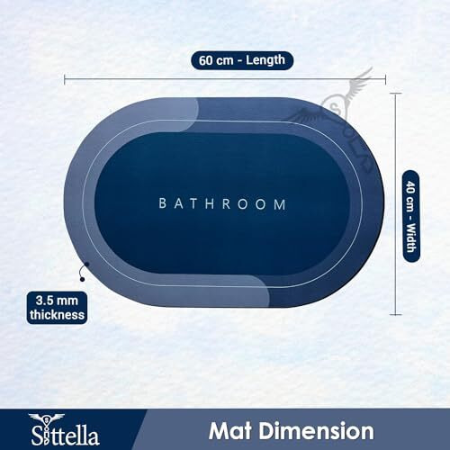 Sittella 2 Pieces (3.5Mm) Anti-Skid Water Soaking Oval Bathroom Print Rubber Mat, Water Absorbent Mat (40X60Cm) Blue