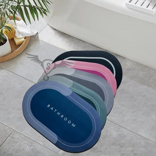 Sittella 5 Pieces (3.5Mm) Anti-Skid Water Soaking Bathroom Print Oval Rubber Mat, Water Absorbent Mat (40X60Cm), Multi Color