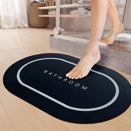 Sittella Rubber 1 Piece 3.5Mm Anti-Skid Water Soaking Bathroom Print Door,Floor Rectangular Bath Mat, Soft Quick Dry Water Absorbent Mat For Home Office 40X60Cm-Black