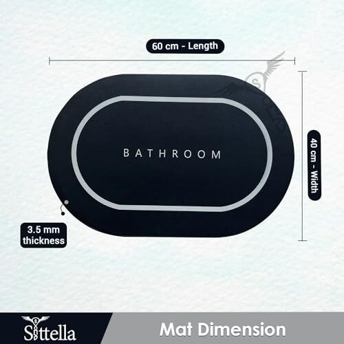 Sittella Rubber 1 Piece 3.5Mm Anti-Skid Water Soaking Bathroom Print Door,Floor Rectangular Bath Mat, Soft Quick Dry Water Absorbent Mat For Home Office 40X60Cm-Black