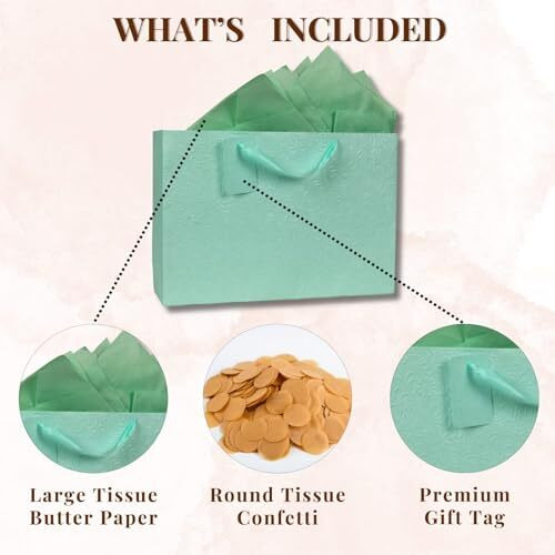 Kidsy Winsy Pack Of 5 Pastel Mint Gift Bags (Large, 16 * 5 * 11 Inches) With Tissue & Thank You Card - Paper Gift Bag | Return Gift Bags For Pooja, Baby Shower, Festive Gifting, Birthday, Wedding