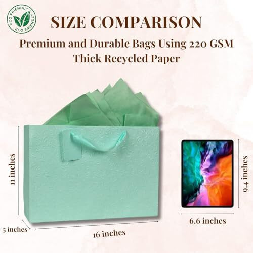 Kidsy Winsy Pack Of 5 Pastel Mint Gift Bags (Large, 16 * 5 * 11 Inches) With Tissue & Thank You Card - Paper Gift Bag | Return Gift Bags For Pooja, Baby Shower, Festive Gifting, Birthday, Wedding