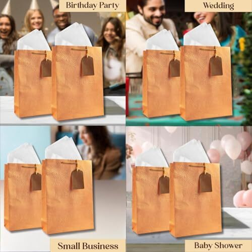 Kidsywinsy Pack Of 5 Rose Embossed Gift Bags (Medium,8.65 * 3 * 12 Inches) With Tissue & Thank You Card-Paper Gift Bags | Return Gift Bags For Pooja, Baby Shower, Festive Gifting, Birthday, Wedding