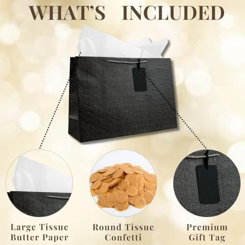Kidsywinsy Pack Of 10 Gunmetal Embossed Gift Bags (Large,16 * 5 * 11 Inches) With Tissue & Thank You Card-Paper Gift Bag| Return Gift Bags For Pooja, Baby Shower, Festive Gifting, Birthday, Wedding