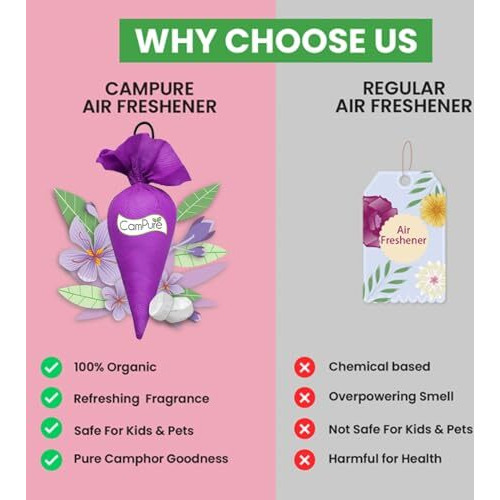Campure Camphor Cone (Lavender) Pack Of 4-100% Organic | Air Freshener For Car, Wardrobe, Office Cabin's, Drawers, Travel Bag & Bathroom