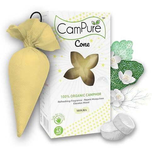Mangalam Campure Camphor Cone (Mogra) Pack Of 8 - Room, Car And Air Freshener & Mosquito Repellent