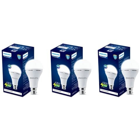 Philips 12W Emergency Bulb | Rechargeable Emergency Bulb For Power Cuts | Backup  4Hrs, Cool Day Light,Pack Of 3