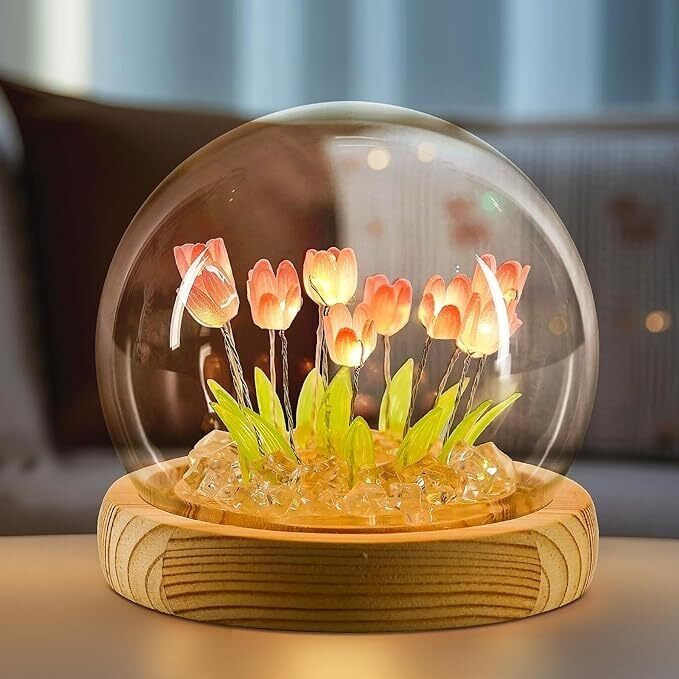 Desidiya Romantic Tulip Night Light | Battery Powered For Home Decor, Soft Pink Glow, Ideal Gift For Loved Ones, 9 Diy Tulip Flowers | Gifts For Woman | Valentine Gift