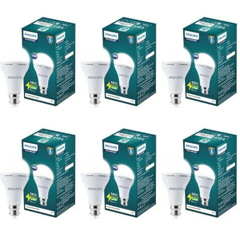 Philips 14W Emergency Led Bulb Factory Pack | Stellar Bright B22 Inverter Led Bulb For Power Cuts | Crystal White, Pack Of 6
