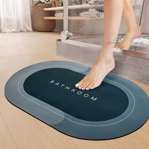 Sittella 2 Pieces (3.5Mm) Anti-Skid Water Soaking Oval Bathroom Print Rubber Mat, Water Absorbent Mat (40X60Cm) Green
