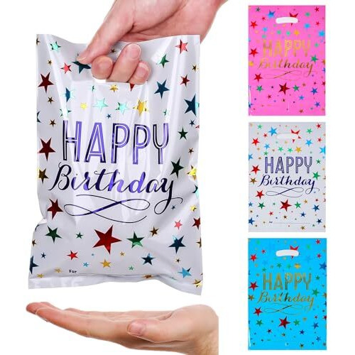 Pack Of 24 Foil Guddy Bags, Kids Birthday Party Favor Bags, Happy Birthday Party Return Gift Bags For Boys And Girls, Colorful Gift Bags, Small Size