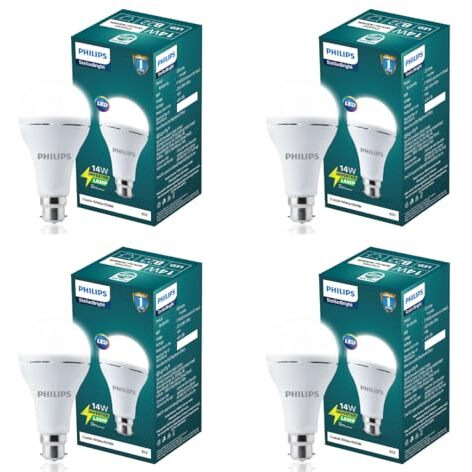 Philips 14W Emergency Led Bulb | Stellar Bright B22 Inverter Led Bulb For Power Cuts | Crystal White, Pack Of 4
