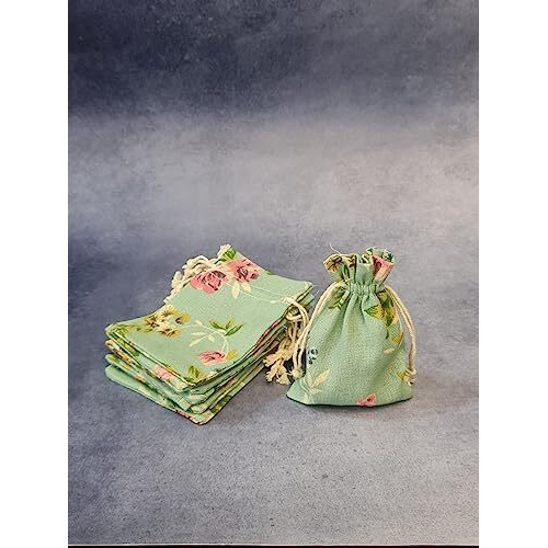 Satyam Kraft 10 Pcs Small Mini Jute Potli Bags Pouch For Marriage, Return, Birthday Gifting | Handmade Bags For Functions, Gifts Packing, Jewellery, Sweets, Dry Fruits, Chocolate, Party Favors, Hamper (Pack Of 10) (Green)