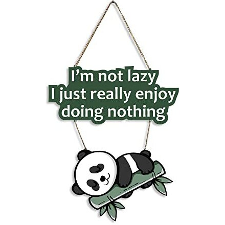 Artvibes Lazy Panda Printed Wooden Wall Hanging With Quotes For Home Decor | Office | Gifts | Living Room | Bedroom | Wooden Decorative Items | Modern Painting | Artworks Decoration (Wh_5701N)