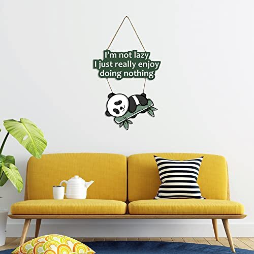 Artvibes Lazy Panda Printed Wooden Wall Hanging With Quotes For Home Decor | Office | Gifts | Living Room | Bedroom | Wooden Decorative Items | Modern Painting | Artworks Decoration (Wh_5701N)