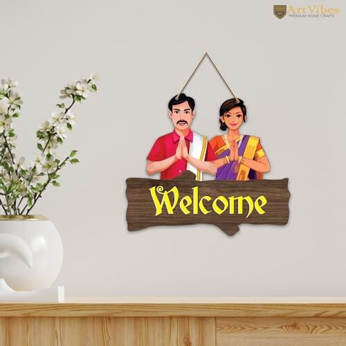Artvibes Decorative Welcome Sign Wooden Wall Hanger For Gateway | Home Decor | Office | Gifts | Bedroom | Designer Artwork Decor Items For Living Room (Wh_8701Nn)