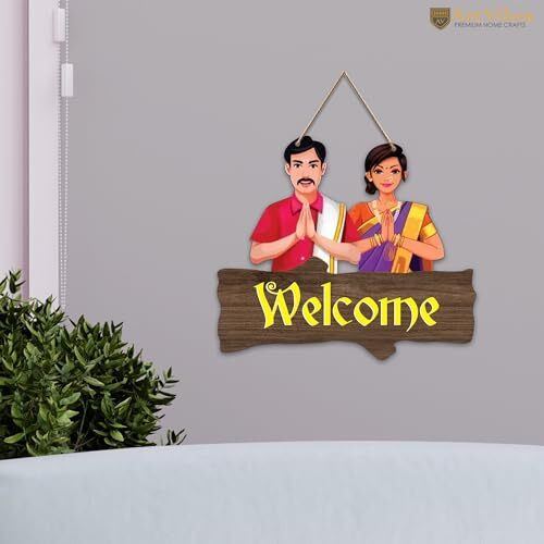 Artvibes Decorative Welcome Sign Wooden Wall Hanger For Gateway | Home Decor | Office | Gifts | Bedroom | Designer Artwork Decor Items For Living Room (Wh_8701Nn)
