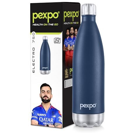 Pexpo Electro Pro Hot & Cold Isi Certified Flask | Stainless Steel Water Bottle - 750Ml Denim Blue | Thermoflask | Office Bottle | Workout | Travelling | Home | Adults & Kids | Rcb Edition