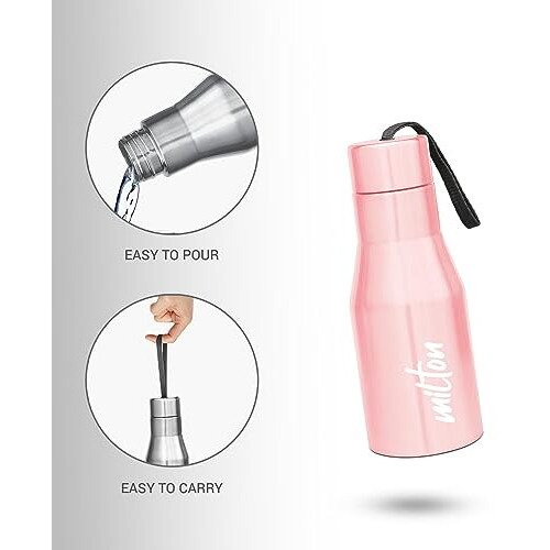 Milton Super 500 Stainless Steel Water Bottle, 475 Ml Water Bottles, Single Walled, Leak-Proof, Rust-Free Steel Bottle, Easy Grip, Easy To Carry, Travel Bottle, Light Pink