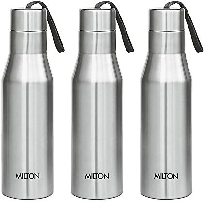 Milton Super 1000 Single Wall Stainless Steel Bottle, Set Of 3, 1000 Ml Each, Silver | 100% Leak Proof | Office Bottle | Gym Bottle | Home | Kitchen | Hiking | Treking Bottle | Travel Bottle