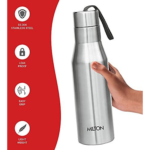 Milton Super 1000 Single Wall Stainless Steel Bottle, Set Of 3, 1000 Ml Each, Silver | 100% Leak Proof | Office Bottle | Gym Bottle | Home | Kitchen | Hiking | Treking Bottle | Travel Bottle
