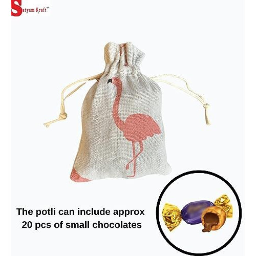 Satyam Kraft 10 Pcs Small Mini Jute Potli Bags Pouch For Marriage, Return, Birthday Gifting | Handmade Bags For Functions, Gifts Packing, Jewellery, Sweets, Dry Fruits, Chocolate, Party Favors, Hamper (Pack Of 10) (Multicolour)