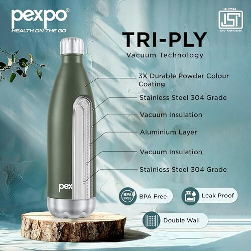 Pexpo Electro Pro 1000 Hot & Cold Isi Certified | Stainless Steel Water Bottle - 980Ml, Military Green | Thermoflask | Office Bottle | Workout | Travelling | Home | Rcb Edition