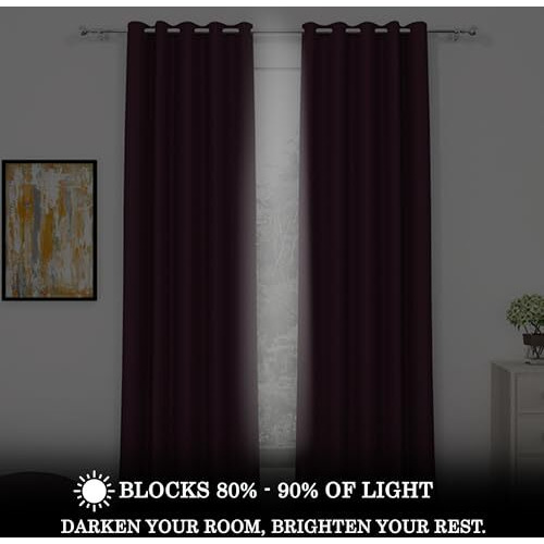 Story@Home Blackout Long Door Curtains 9 Feet Set Of 1 | Plain Printed | 75% Room Darkening | Thermal Insulated Curtains | Curtain For Living Room | (116 X 275 Cm, Purple) | Perfect For Home Decor