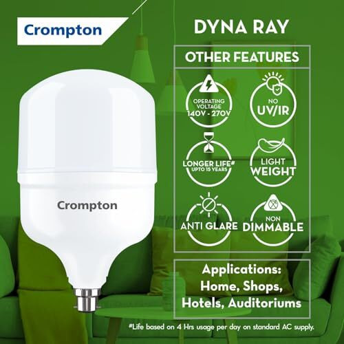 Crompton Led60Dfcdlpro-2 Base B22 60-Watt Led Bulb Combo (Pack Of 4, Cool Day Light)
