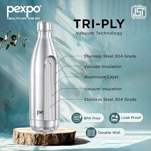 Pexpo Electro Pro Hot & Cold Isi Certified With Jute Bag | Stainless Steel Water Bottle - 750Ml Silver | Thermoflask | Office Bottle | Workout | Travelling | Home | Rcb Edition