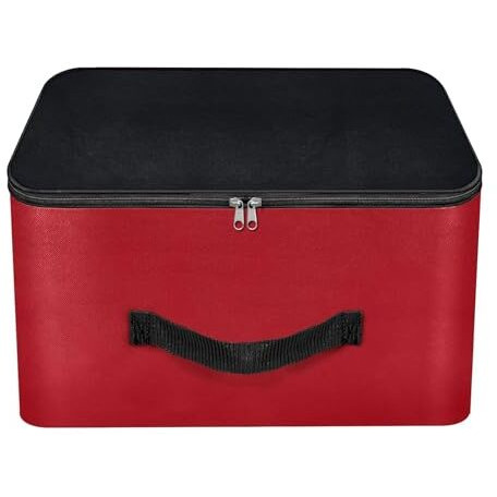 Storite Nylon Wardrobe Bag Underbed Moisture Proof Cloth Storage Organizer, Storage Box For Clothes Saree Bags With Zippered Closure & Handle (37X35X23 Cm) Square (Red, 1-Pack)