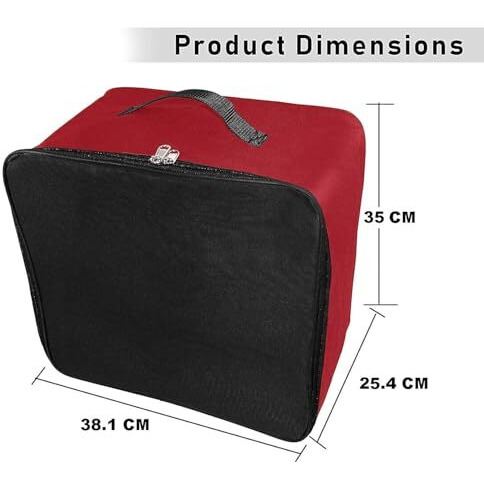 Storite Nylon Wardrobe Bag Underbed Moisture Proof Cloth Storage Organizer, Storage Box For Clothes Saree Bags With Zippered Closure & Handle (37X35X23 Cm) Square (Red, 1-Pack)
