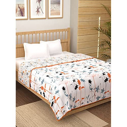 Story@Home Dohar Double Bed Cotton 100% | 150Gsm Quilt Blanket For Summer | 225 X240 Cm Reversible And Cozy Ac Comforter Double Bed | Grey & Yellow | Floral Design Duvet | Ideal For Gifting