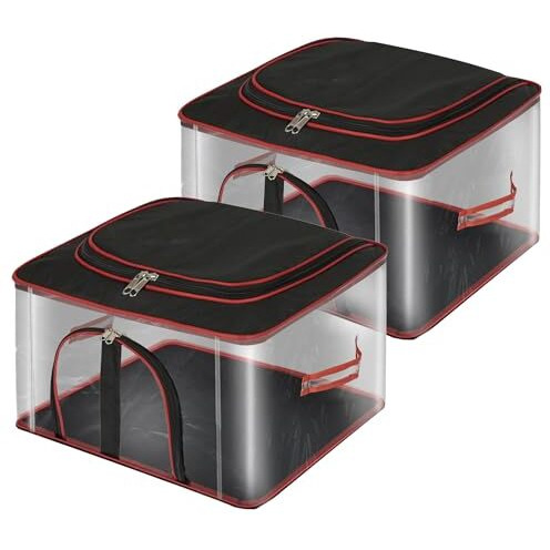 Storite 2 Pack Nylon 33 L Pvc Transparent Clothes Storage Bags/Saree Covers With Zip For Storage Specially Design For Woman Dresses,Sarees,Lehngas For Wardrobe Organizer(Redblack, 45 X30X26 Cm)