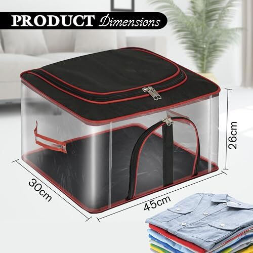 Storite 2 Pack Nylon 33 L Pvc Transparent Clothes Storage Bags/Saree Covers With Zip For Storage Specially Design For Woman Dresses,Sarees,Lehngas For Wardrobe Organizer(Redblack, 45 X30X26 Cm)