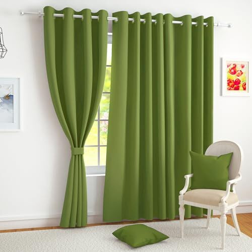 Story@Home Blackout Long Door Curtains 9 Feet Set Of 2 | Plain Printed | 71% Room Darkening | Thermal Insulated Curtains | Curtain For Living Room | (116 X 275 Cm, Green) | Perfect For Home Decor