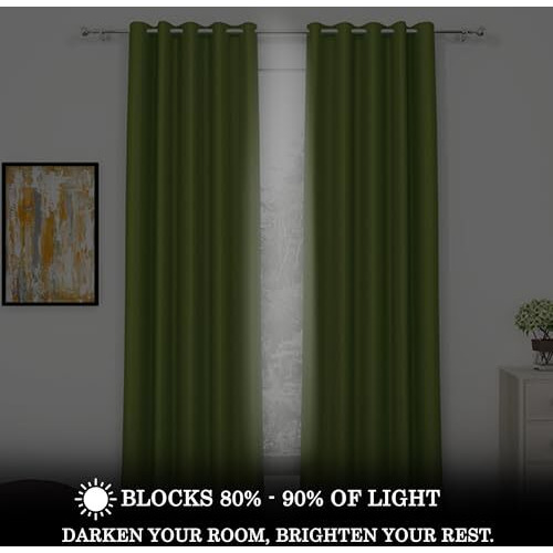 Story@Home Blackout Long Door Curtains 9 Feet Set Of 2 | Plain Printed | 71% Room Darkening | Thermal Insulated Curtains | Curtain For Living Room | (116 X 275 Cm, Green) | Perfect For Home Decor
