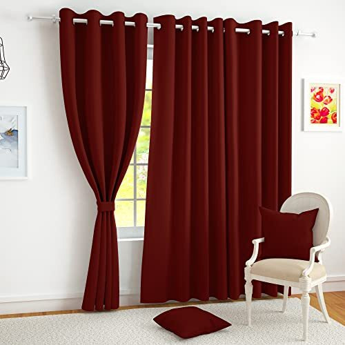 Story@Home Blackout Door Curtains 7 Feet Set Of 1 | Plain Design | 90% Room Darkening | Thermal Insulated Curtains | Curtain For Living Room | (116 X 215 Cm, Maroon) | Perfect For Home Decor